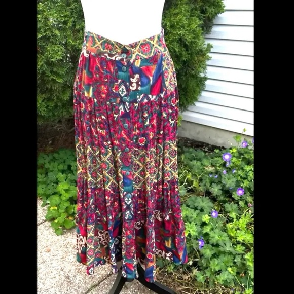 Retro 1960’s cut w/a boho twist:tiered w/multicoloured multiprints skirt-trendy - Picture 10 of 13